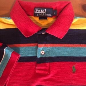 Polo Ralph Lauren Vintage Mens Small Striped 90's Color Block Textured Knit Polo